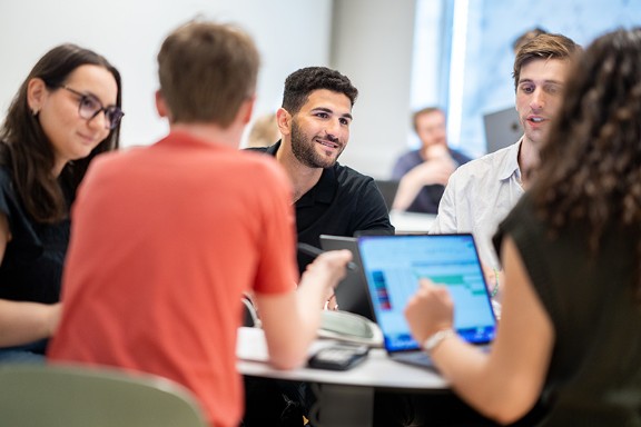 A group of people talking