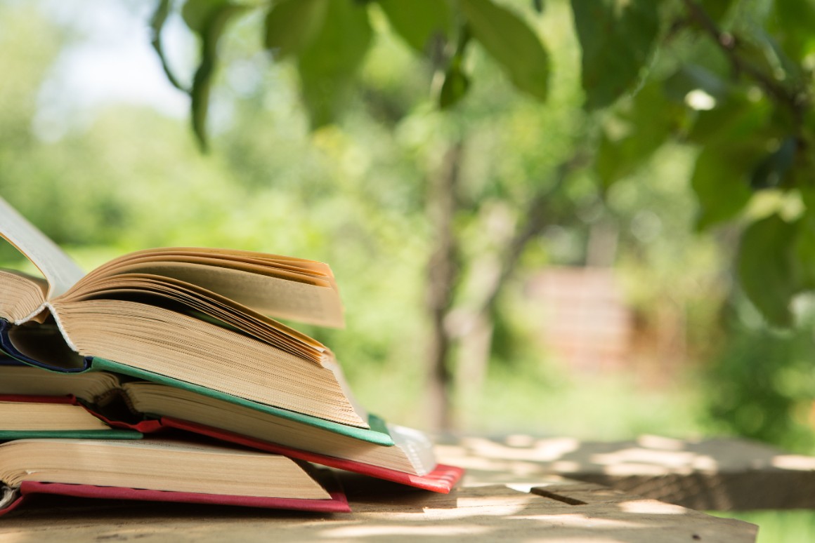 books in a garden