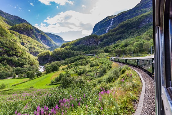 A train in a sublime landscape
