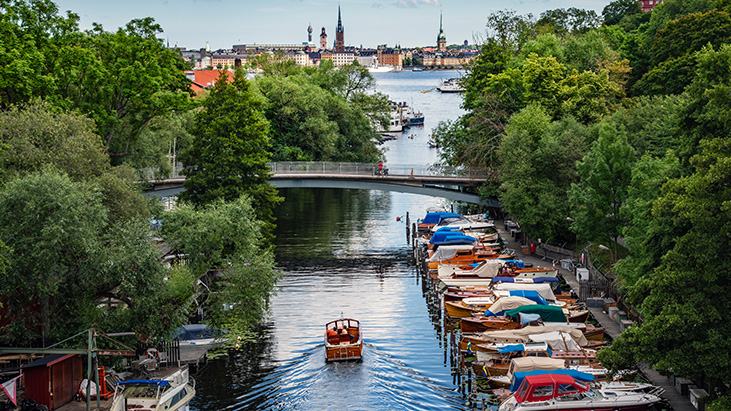 Boats in the Pålsundet strait in Stockholm