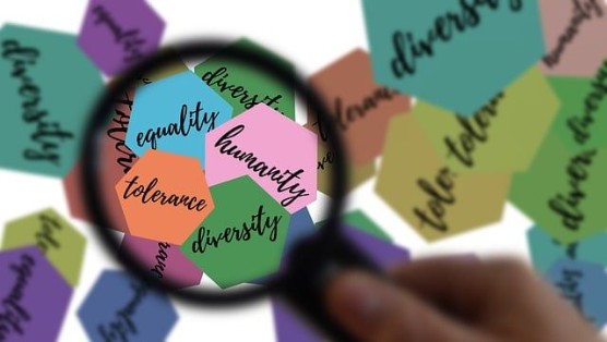 A graphic image with gender and diversity words.