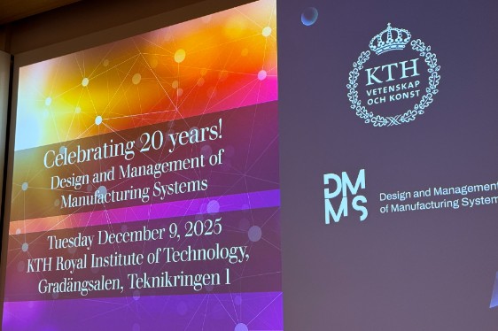 A screen with a presentation: DMMS, KTH, Celebrating 20 years!