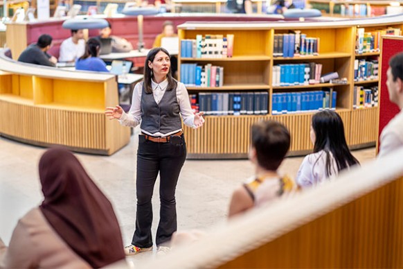 A teacher talking to students