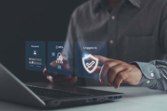 A man pointing at a hologram