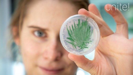 Woman with test bowl.